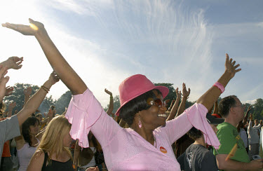 A woman dancing at the Rise anti-racism music festival in Finsbury Park. The event is organised by the Mayor of London's office.