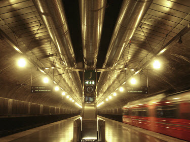 A train in the National theatre underground railway station.