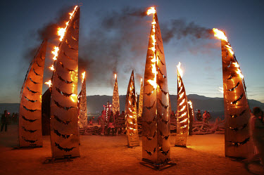 An art installation is burnt at the end of the Burning Man Festival. Each year tens of thousands of people amass in the Nevada desert to take part in what organisers describe as an experiment in commu...