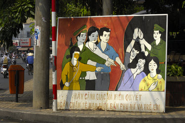 An official anti-slavery poster asking the public to inform on human trafficking. The trafficking of young women for prostitution is a particular problem.