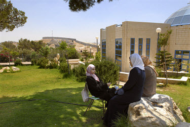 Palestinian students (from left; Nura, Nadwa and Rana) at the Al-Quds university, in the West Bank village of Abu Dis bordering Jerusalem.