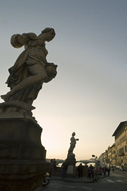 Sculptures on the Ponte alle Grazie, a bridge over the Arno River.