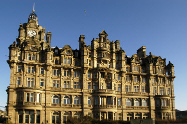 Edinburgh's Balmoral Hotel with clocktower. Designed by W. Hamilton Beattie, it was first opened in 1902 as a traditional railway hotel, built for the North British Railway adjacent to their Waveley S...