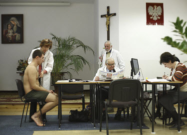 Young Polish men have their medical exams, required before the army draft. This year's draft may be the last one as the Polish army is turning professional.