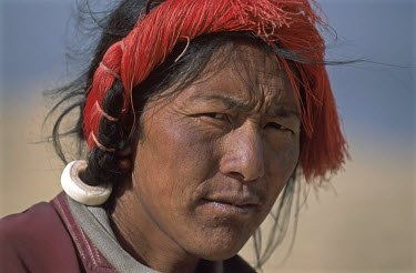 A Khampa yak herdsman east of Saga town on the Tibetan Plateau.