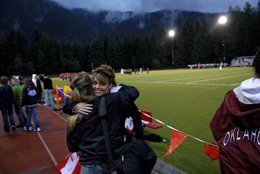Sarah Palin, Governor of Alaska, greets a friend at a football game in Juneau. In 2008 she was nominated as the Republican candidate for Vice President.