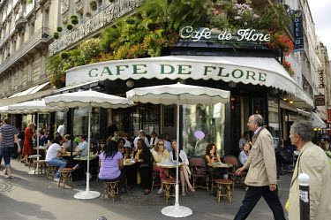 The Cafe de Flore on Boulevard St Germain des Pres, in Paris's fashionable Left Bank, once the 'living room' of Jean Paul Sartre.