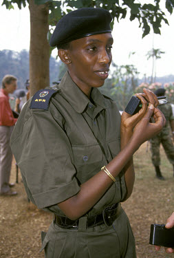 Rose Kabuye, pictured in her Rwandan People's Army (RPA) uniform. She was previously a major in the Rwandan Patriotic Front (RPF). After the RPF took power, she was appointed mayor of Kigali and later...