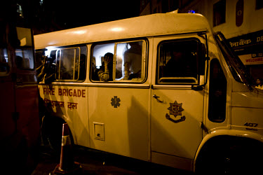 Injured Commandos being taken away from Nariman House in a fire brigade vehicle. The building, home to the Hasidic Jewish group Chabad-Lubavitch, was one of the targets of the multiple terrorist attac...