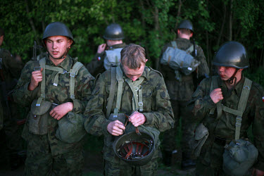 Young soldiers exercising outside their base. This year's class of drafted recruits is the final one after 90 years of compulsory military service, as Poland's army turns professional in 2009.