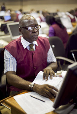 A trader on the floor of the Nigerian Stock Exchange.