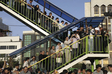 Large crowds gather in Haftetir Square in silent protest. Following a disputed election result, thousands of supporters of opposition candidate Mir-Hossein Mousavi took to the streets in protest.
