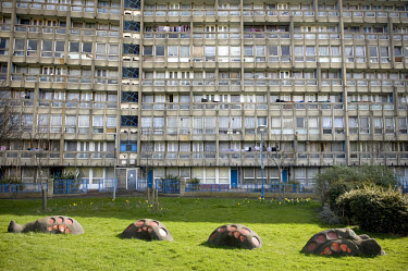 Robin Hood Gardens, a Brutalist housing complex in East London designed by architects Alison and Peter Smithson, which faces potential demolition.