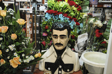 Statue of Jesus Malverde, a bandit with Robin Hood status who was killed in 1909. Malverde has now been embraced as the patron saint of criminals and the poor. Culiacan is the state capital of Sinaloa...