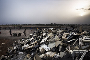 Plastic from e-waste is piled high at Agbogbloshie dump, which has become a dumping ground for computers and electronic waste from all over the developed world. Hundreds of tons of e-waste end up here...
