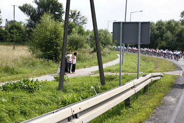 People watching the Tour De Pologne bicycle race.