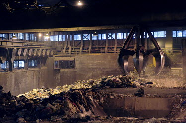 Covanta Waste-to-Energy plant, Westbury, New York. The plant feeds rubbish into giant furnaces that produce steam to turn a turbine and produce electricity.