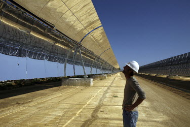 The PS10 solar power plant at Sanlucar la Mayor outside Seville. The solar power tower, the first commercial solar tower in the world, run by the Spanish company Solucar (Abengoa), can provide electri...