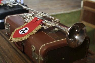 A meeting for the rebirth of the extreme right-wing Afrikaner Weerstandsbeweging (AWB) (Afrikaner Resistance Movement) in Ventersdorp. The group's emblem is attached to a trumpet.