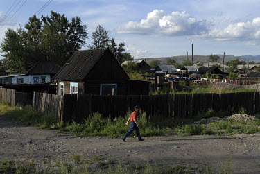 Typical wooden housing in the suburbs of Kyzyl.