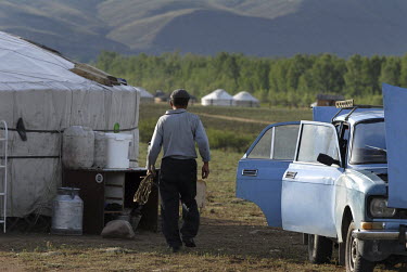 A nomad by his yurt dwelling on the outskirts of Kyzyl.