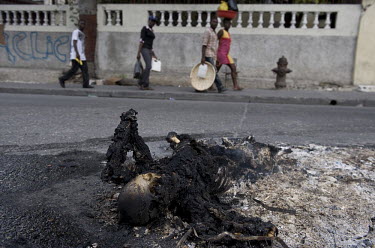 A dead body that had been lying in the streets for days has been burned to prevent the spread of disease, one week after an earthquake hit the country. A 7.0 magnitude earthquake struck Haiti on 12/01...