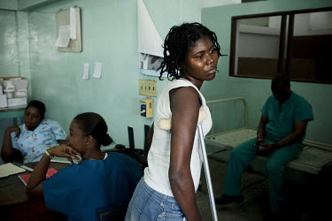 A woman in Chancerelle hospital, where Medecins Sans Frontieres (MSF) are treating people injured when an earthquake hit the country. A 7.0 magnitude earthquake struck Haiti on 12/01/2010. Early repor...