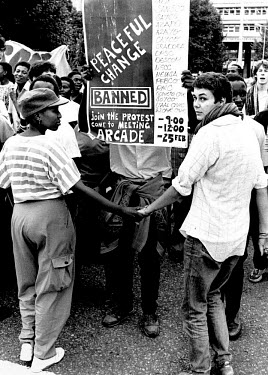 A student protest at the University of Witwatersrand against the banning of various anti apartheid organisations.