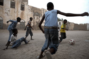 Children play football in the port town of Berbera.