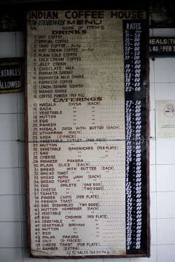 The menu board in the Indian coffee house, Baba Kharak Singh Marg. The coffee house dates back almost fifty years, first in central Connaught Place, then Janpath and now at the top of a rather shabby...