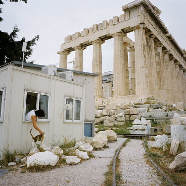 A temporary office building serving the Acropolis.