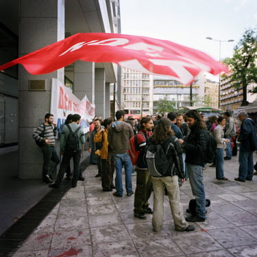 Demonstrators from the Communist Party of Greece (KKE) in Syntagma square during the financial crisis.