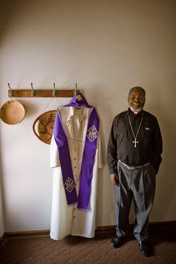 Sebastian Bakare, Bishop of Harare, in his office in Harare. He has suffered intimidation for his outspoken views.