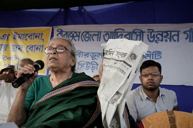 Mahasweta Devi leads a protest rally by Santal Adavesi tribespeople on the West Bengal / Jharkhand border. They were protesting the destruction of their land as a consequence of the excavation of a st...