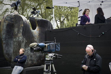 A camera crew on College Green in Westminster, London on the day after the general election took place.