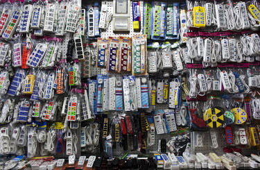 Power boards and other plugs for sale displayed in the Yiwu Small Commodity Market. The city of Yiwu comprises of numerous export markets selling more than 17 million different products to more than 2...