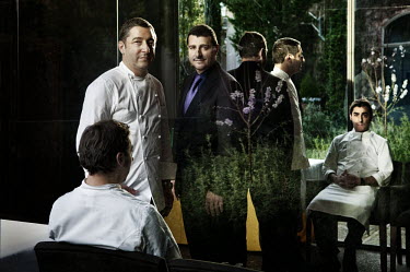 The Roca brothers (Jordi, the dessert chef, sitting down; Joan, the main chef, centre left; and Josep, the sommelier and maitre d', centre right). Together they run El Celler de Can Roca restaurant in...