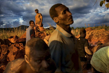 Men working in a small scale gold mine. Thousands of Zimbabweans have crossed into neighbouring Mozambique in search of work, and many have turned to gold mining.