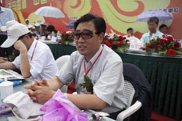 A judge looks on at the Red Games. Held in Junan County, this sporting event is a nostalgic tribute to the communist era.