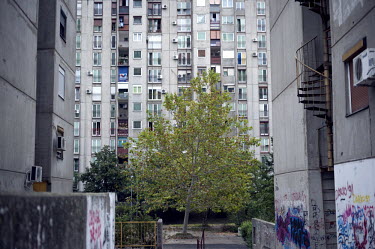 A residential tower block containing 118 Juri Gagarina Street where, Jovan Djogo, former Bosnian Serb general Ratko Mladic's bodyguard, in a court testimony, said that Mladic rented an apartment betwe...