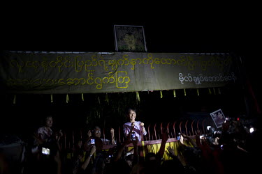 Aung San Suu Kyi talks to her supporters and media at her home following her release from house arrest in Rangoon. From 1990 until her release on 13 November 2010, Aung San Suu Kyi had spent almost 15...