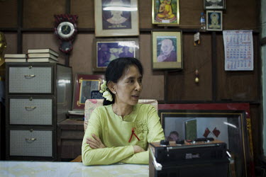 National League for Democracy (NLD) opposition party leader Aung San Suu Kyi is interviewed in Yangon five days after she was released. From 1990 until her release on 13 November 2010, Aung San Suu Ky...