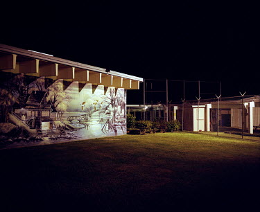 A mural painted on the wall of a building in Camp F of Louisiana's Angola Prison. Camp F is where violent and disruptive prisoners are kept.