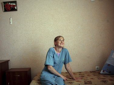 A young woman at a rehabilitation centre for handicapped people.