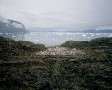 The cemetery in Uummannaq, near floating pieces of ice.