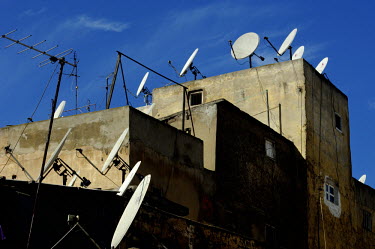 Satellite dishes and TV aerials on rooftops in the Medina.