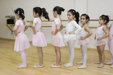 Girls aged between four and six attend their first ballet class at the National Centre for Culture and Performing Arts (PAC) in Amman. The Dance School at the Centre was established in 1997 (PAC was f...