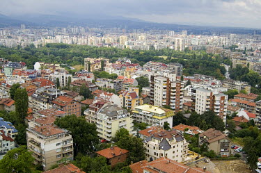 A view over the Sofia skyline towards Mount Vitosha in background.