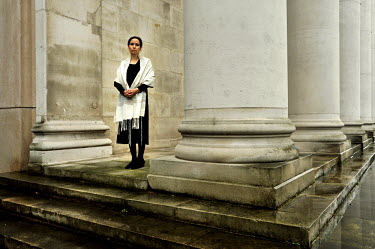 Rabbi Alaxandra Wright poses at a Liberal Jewish Synagogue in London.