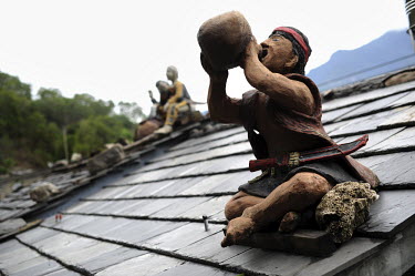 Sculptures on a rooftop show various pass-times of the Rukai tribe. Taiwan's indigenous people comprise of thirteen tribes, mostly living in the mountainous central and sparsely populated east coast r...